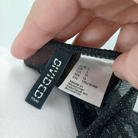 H&M Divided Longsleeve Top Womens L Black Glitter Sheer Rouched Whimsigoth - Picture 5 of 6